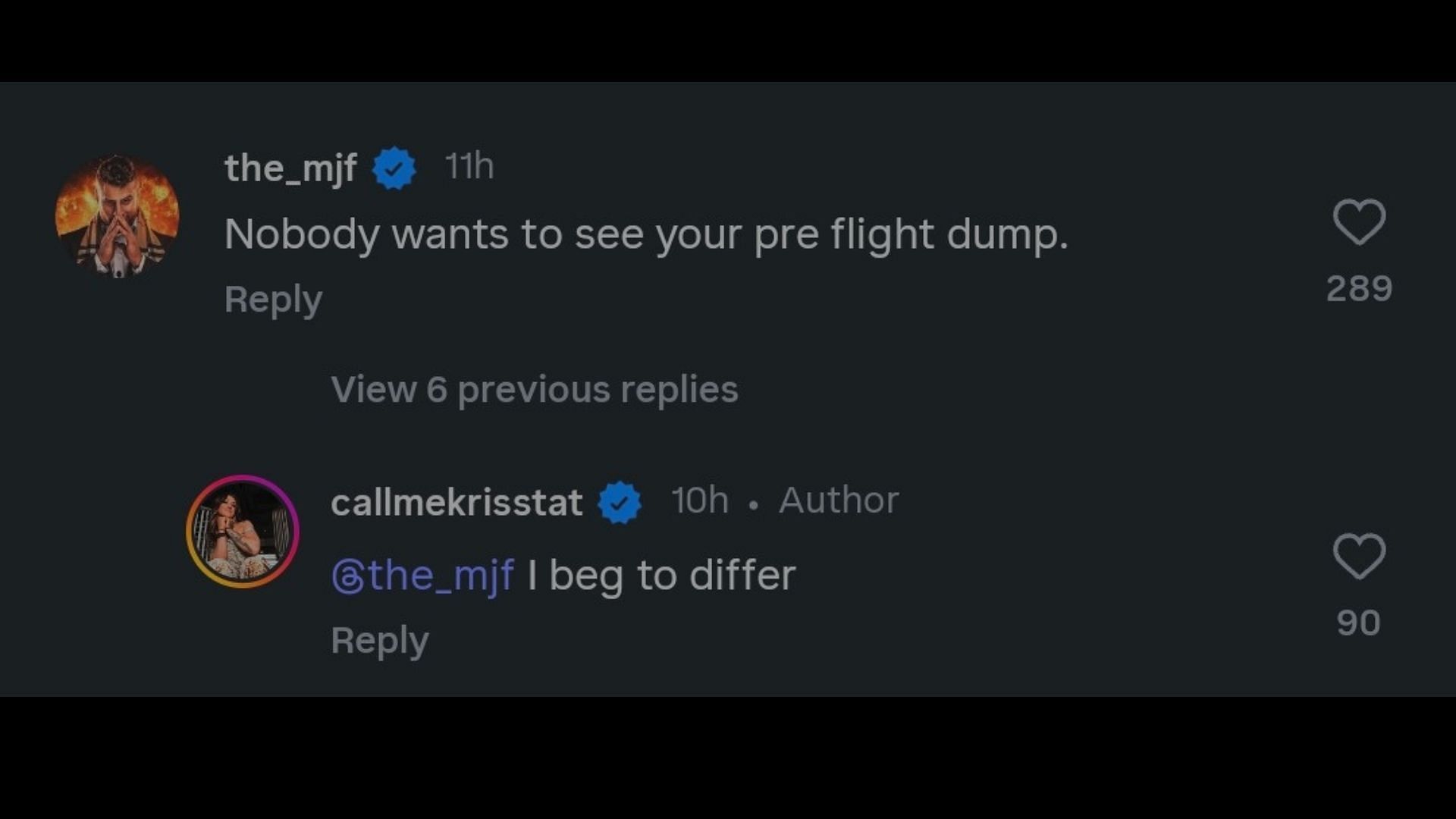 MJF's comment on Kris Statlander's Instagram post (Image via Kris' Instagram handle)